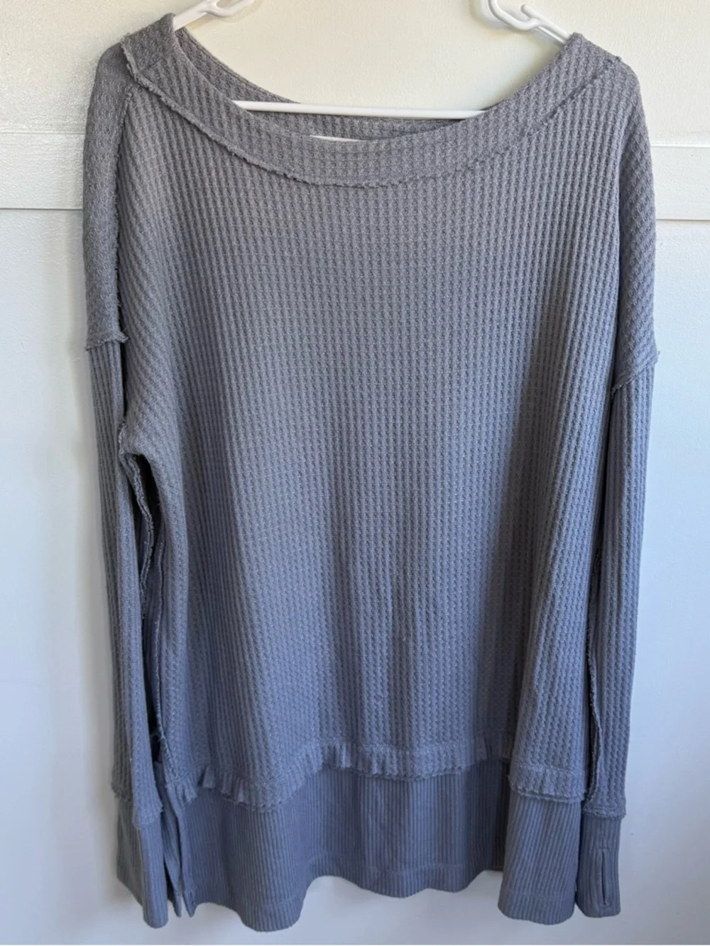 Free People We The Free‎ Thermal North Shore Gray Waffle Long Sleeve Oversized S